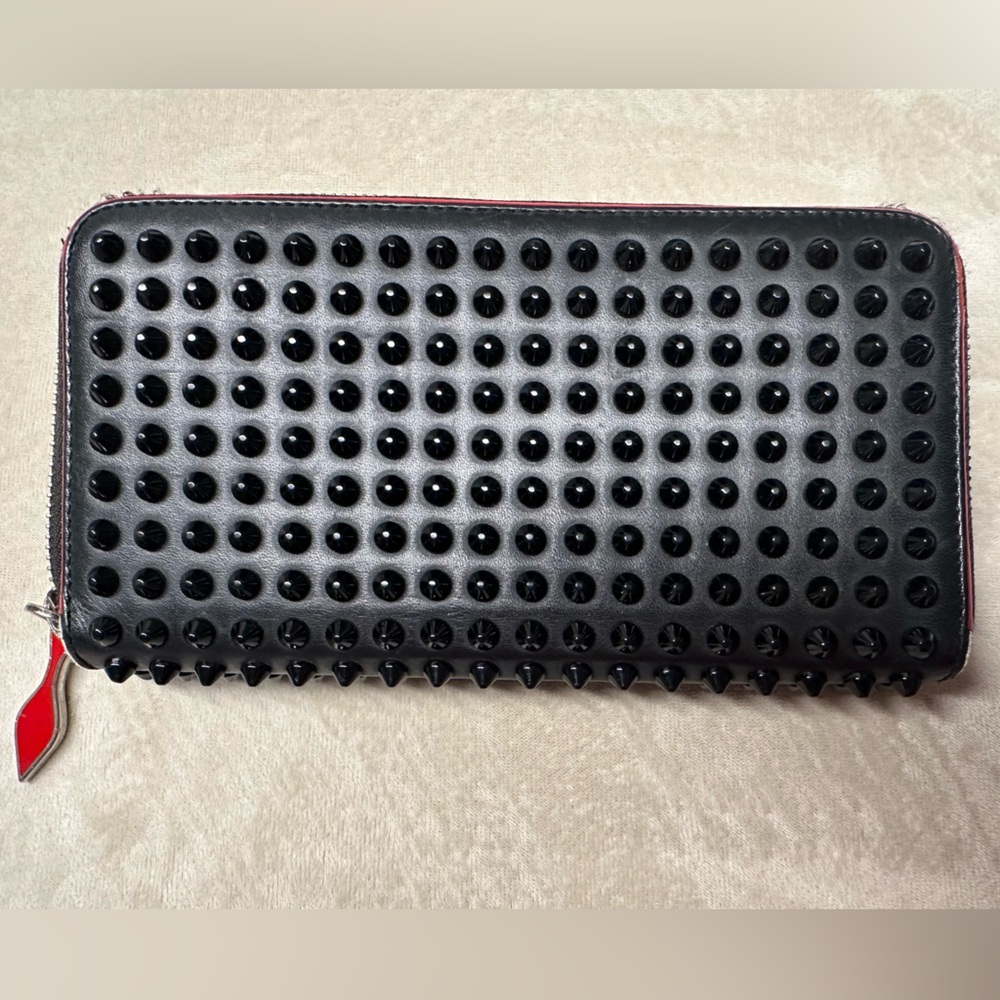 Christian Louboutin Black on Black with Red Leather Interior Zip Around Wallet